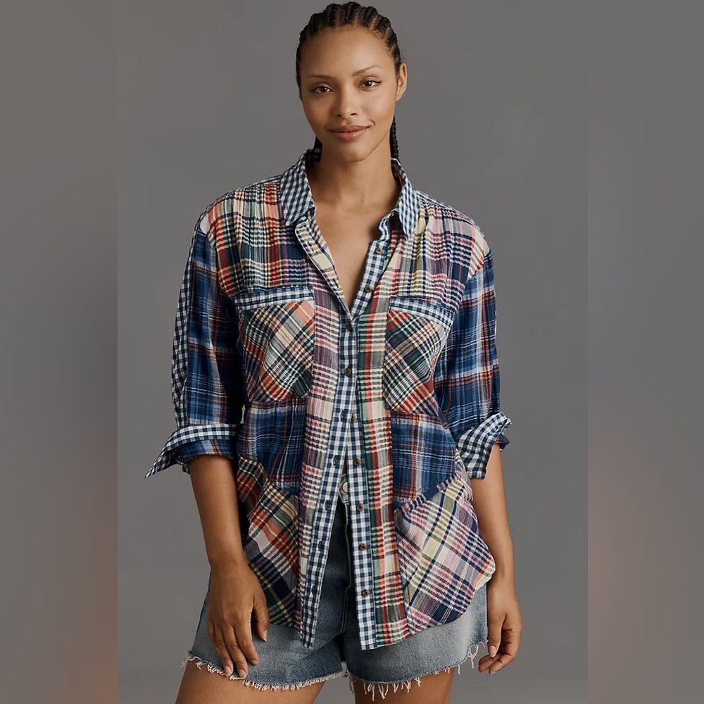 Anthropologie Multicolor Plaid Long Sleeve Top